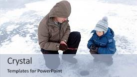  Presentation with family time fishing - Beautiful slide deck featuring snow man - winter fishing family leisure outdoor backdrop and a light blue colored foreground