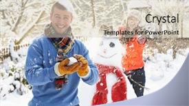  Presentation with snowball - Amazing presentation theme having snow man - young couple having snowball fight backdrop and a lemonade colored foreground