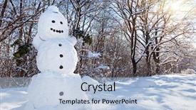  Presentation with winter evergreen forest - Cool new presentation theme with snow man in winter forest backdrop and a light blue colored foreground