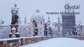  Presentation with prague - Colorful theme enhanced with snow morning at charles bridge backdrop and a light blue colored foreground
