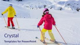  Presentation with snow day - Beautiful presentation theme featuring snow on a sunny day backdrop and a  colored foreground