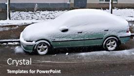  Presentation with winter scene - Colorful PPT theme enhanced with snow-on-car-after-snowfall backdrop and a dark gray colored foreground