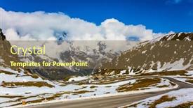  Presentation with tourism - PPT theme consisting of snow-on-the-mountainside-began background and a tawny brown colored foreground