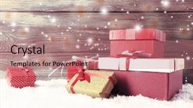  Presentation with christmas hamper gift traditional - Amazing presentation theme having snow pile - christmas gift boxes on wooden backdrop and a coral colored foreground