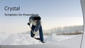  Presentation with plough - PPT layouts enhanced with snow plough - man clearing his backyard background and a light blue colored foreground