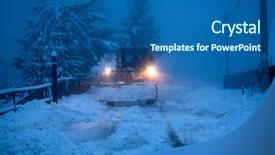  Presentation with snow - PPT theme consisting of snow plow clearing a road background and a ocean colored foreground