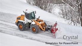  Presentation with machine - PPT layouts with snow-plow-machine-clearing-snow background and a light gray colored foreground