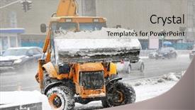  Presentation with street - Slides having snow plow outdoors cleaning street background and a light gray colored foreground