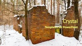  Presentation with house forest - Slides consisting of snow ruins - old lost house in winter background and a  colored foreground
