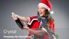  Presentation with girl christmas - Beautiful presentation design featuring snow santa girl in christmas concept backdrop and a gray colored foreground