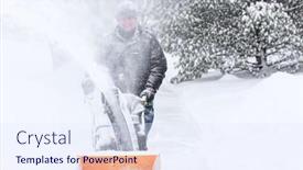  Presentation with woman covering man mouth hand - Colorful PPT theme enhanced with snow-spray-covering-a-man backdrop and a sky blue colored foreground