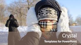  Presentation with woman covering man mouth hand - Beautiful presentation featuring snow storm - cold winter woman covering herself backdrop and a gray colored foreground