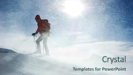  Presentation with backcountry - PPT theme consisting of snow storm - lonely backcountry skier reaching background and a sky blue colored foreground