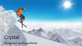  Presentation with alpine - Beautiful PPT theme featuring snow sun - jumping skier at jump backdrop and a light gray colored foreground