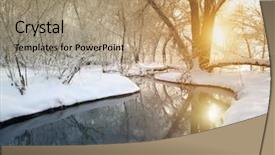  Presentation with winter river - Presentation theme with snow sun - river in winter background and a coral colored foreground