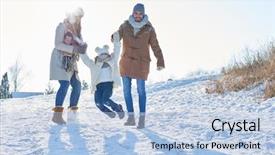  Presentation with winter family - Amazing theme having snow together in winter backdrop and a light blue colored foreground