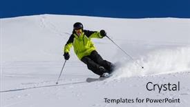  Presentation with alpine skiing - Presentation theme enhanced with snow white - alpine skier skiing downhill blue background and a light gray colored foreground