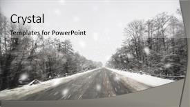  Presentation with asphalt road - PPT theme with snow white - blurred winter asphalt road background and a white colored foreground