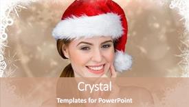  Presentation with sexy santa woman red - Beautiful PPT theme featuring snow white - portrait of smiling woman backdrop and a coral colored foreground