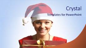  Presentation with female journalist at press conference - PPT theme with snow white dwarf - young attractive adult female background and a  colored foreground