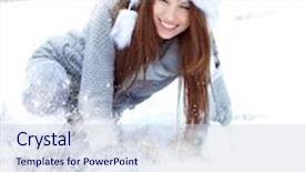  Presentation with snow day - Theme featuring snow winter woman portrait outdoors on snowy white winter day background and a sky blue colored foreground