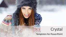  Presentation with snow day - Presentation featuring snow winter woman portrait outdoors on snowy white winter day background and a lemonade colored foreground