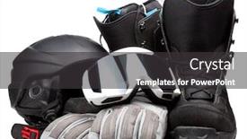  Presentation with snowboard - PPT layouts with safety shoes - snowboard boots with mask helmet background and a dark gray colored foreground