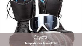  Presentation with snowboard - Beautiful slide deck featuring snowboard boots with mask and gloves on white background backdrop and a gray colored foreground