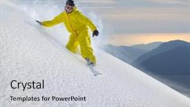  Presentation with moving snow - Beautiful presentation theme featuring snowboard freerider moving down in snow powder backdrop and a light gray colored foreground