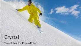  Presentation with moving snow - Theme featuring snowboard freerider moving down in snow powder background and a light gray colored foreground