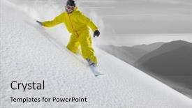  Presentation with moving snow - Colorful slide set enhanced with snowboard freerider moving down in snow powder backdrop and a light gray colored foreground