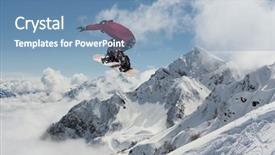  Presentation with rider - Beautiful presentation theme featuring snowboard rider jumping on mountains extreme snowboard freeride sport backdrop and a teal colored foreground