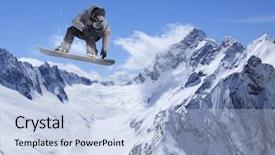  Presentation with rider - Colorful PPT theme enhanced with snowboard rider jumping on mountains backdrop and a light blue colored foreground