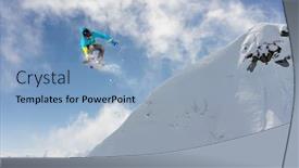  Presentation with rider - Presentation having snowboard rider jumping on mountains extreme snowboard freeride sport background and a light blue colored foreground