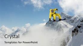  Presentation with snowboard - Colorful theme enhanced with snowboard rider jumping on mountains extreme snowboard freeride sport backdrop and a light gray colored foreground