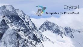  Presentation with rider - Cool new theme with snowboard rider jumping on mountains extreme snowboard freeride sport backdrop and a light blue colored foreground
