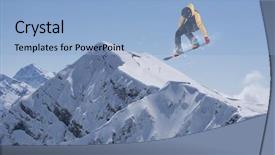  Presentation with snowboard - Slide deck with snowboard rider jumping on mountains background and a light blue colored foreground
