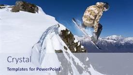  Presentation with snowboard - Slide deck with snowboard rider jumping on mountains background and a sky blue colored foreground