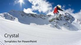  Presentation with snowboard - Presentation with snowboard rider jumping on mountains extreme snowboard freeride sport background and a light gray colored foreground