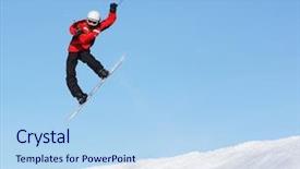  Presentation with snowboard - Audience pleasing slides consisting of snowboard sportsmen in jump over clear blue sky backdrop and a light blue colored foreground
