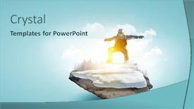  Presentation with alps - Presentation theme featuring snowboarder-and-alps-landscape-mixed background and a light blue colored foreground