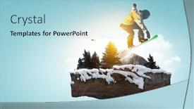  Presentation with alps - Presentation theme having snowboarder-and-alps-landscape-mixed background and a light blue colored foreground
