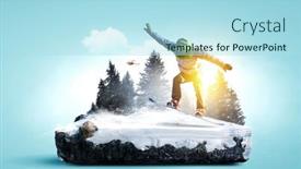  Presentation with alps - Presentation theme featuring snowboarder-and-alps-landscape-mixed background and a light blue colored foreground