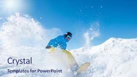  Presentation with winter sports - Colorful PPT layouts enhanced with snowboarder in winter sports gear backdrop and a sky blue colored foreground