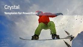  Presentation with deep blue - Presentation theme consisting of snowboarder jumping through air with deep blue sky in background background and a gray colored foreground