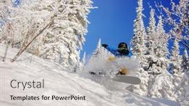  Presentation with deep blue - Presentation theme having snowboarder-jumping-through-air background and a light gray colored foreground