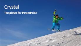  Presentation with deep blue - Beautiful presentation design featuring snowboarder jumping through air with deep blue sky in background backdrop and a ocean colored foreground