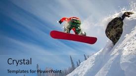 Presentation with deep blue - PPT theme having snowboarder jumping through air background and a teal colored foreground