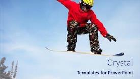  Presentation with deep blue - Slide set featuring snowboarder-jumping-through-air background and a sky blue colored foreground