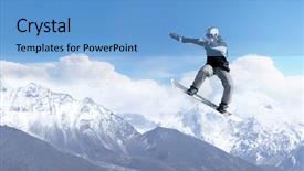  Presentation with high jump - Slides with snowboarder making high jump in clear blue sky background and a light blue colored foreground